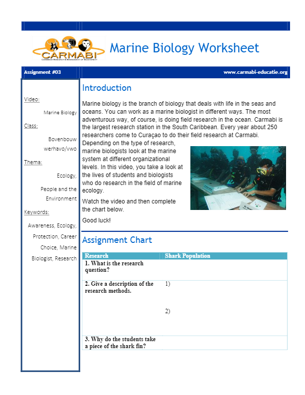 09 Werkblad 'Mariene biologie' (bovenbouw hv) Engels